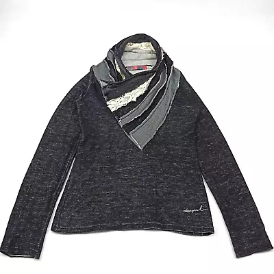 DESIGUAL Womens Sweatshirt Size L Grey Cotton Knit Scarf-Detail Sweater Large • $56.64