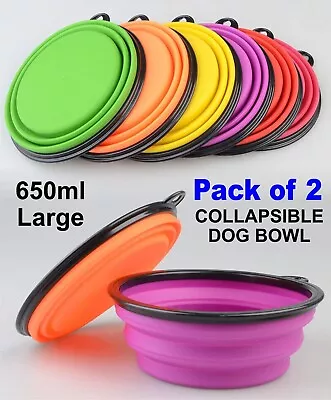 X2 Collapsible 650ml Large Dog Bowl Pet Cat Food Water Feeding Portable Travel • £6.79