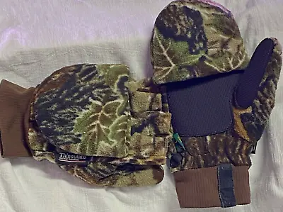 Cabela's Pop Top Fingerless Convertible Gloves Mittens Thinsulate Camo Hunting L • $23.50