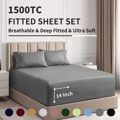 $8.54 • Buy 1500TC Fitted Sheet Set Pillowcase Single/Double/Queen/King 3pcs Hotel Quality