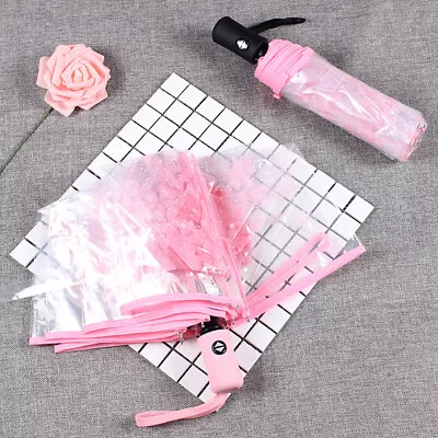 $16.49 • Buy Transparent Umbrella Cherry Automatic Open Close Fold Sun Rain Windproof Travel