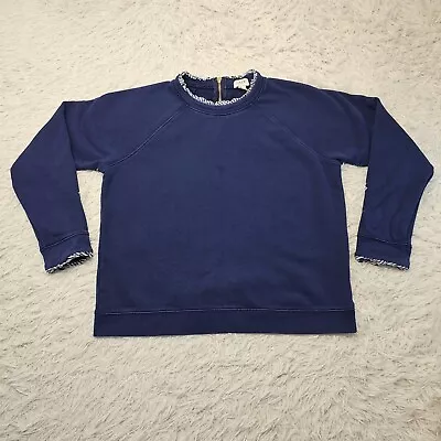 Womens J. Crew Ruffleneck Navy Blue Long Sleeve 100% Cotton Sweatshirt Large • $9.60