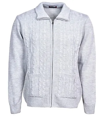 Men's Knitted Cardigan Front Zip With Two Pockets Long Sleeve Jumper S To 2XL • £19.95