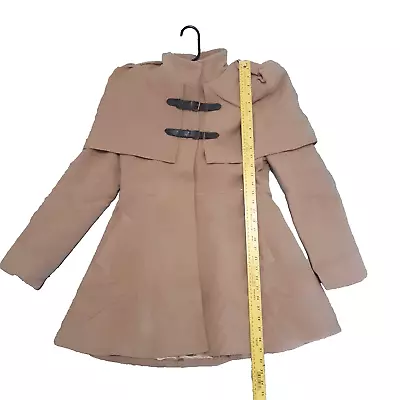 Womens Swing Coat Beige Small Maxi A Line Military Shawl Fit N Flare Fleece? • $14.99