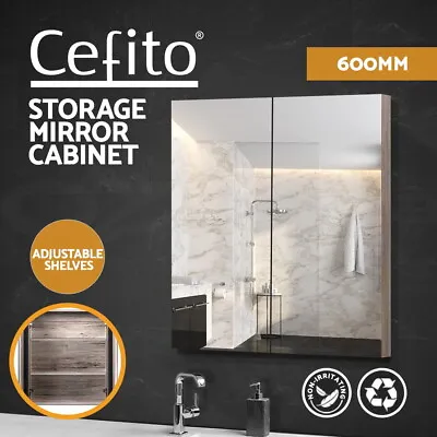 Cefito Bathroom Mirror Cabinet 600x720mm Vanity Medicine Shaving Makeup Oak • $105.95