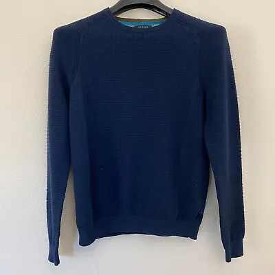 Ted Baker Men Small 2 Sweater Blue Knit Crewneck Cotton Blend Pullover • $22.50