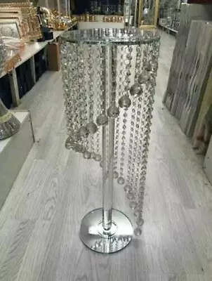 Diamond 60cm Silver Mirrored Side Table Modern Stand Sparkle Crystal Glass New • £54.99