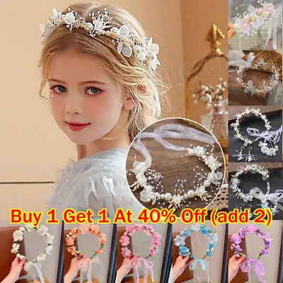 Flower Girls Hair Wreath Ear Clip Party Princess Headband Garland Crown Wedding • $9.39