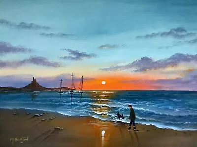 Mal.burton Original Oil Painting Holy Island Lindisfarne  Northern Art Direct • £165