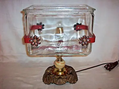Antique Vintage Fish Bowl & Holder Light Art Deco Cast Iron Houze Glass • $395