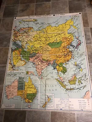 Vintage DENOYER-GEPPERT School Fold Up WALL MAP 1949 Asia & Australia 45 X36  • $84.99