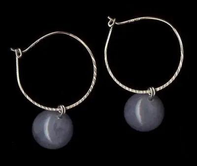 14K 2.77 Gram Solid White Gold 11.7 Carat Bead Blue Tanzanite Hoop Earrings #ah • $39.95