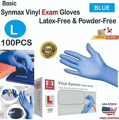 Basic 100PCS Blue Vinyl Exam Gloves L-SIZE • $10.89