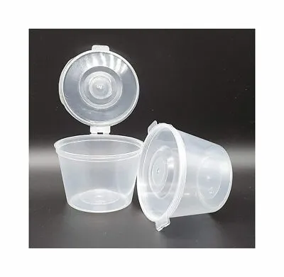 Plastic Food Grade Storage Container Pot Tub Hinged Lid - 100ml 4oz - (4WL) • £1.99