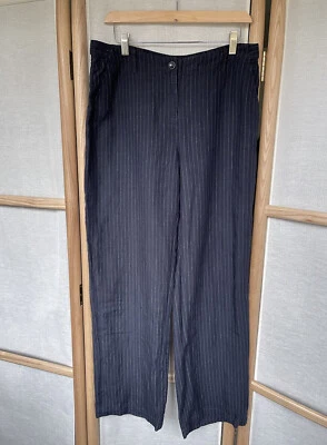 £34 • Buy Hobbs Navy Pin Stripe Linen Wide Leg Trousers UK 12