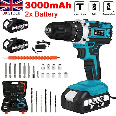 21V Cordless Hammer Drill Set Electric Impact Driver Screwdriver +2 3Ah Battery • £28.99