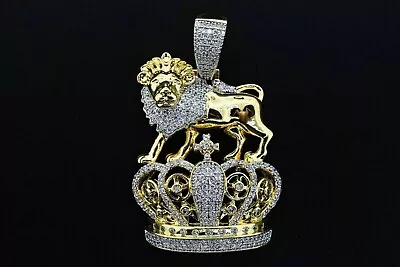2.10Ct Round Cut Simulated Diamond King Lion Pendant 14k Yellow Gold Plated FN • $269.99