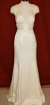 Nicole Miller Beaded Embroidered Silk Wedding Bridal Dress Gown 8 $2600 La0004 • $950