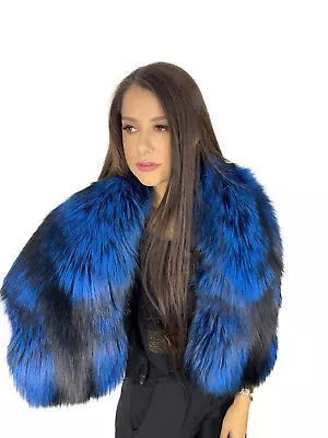 Extra Wide Silver Fox Fur Shawl 47  (120cm) Saga Furs Stole Big Fur Collar Scarf • $319.20