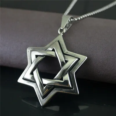 Large Mens Stainless Steel Jewish 6 Point Star Of David Pendant Necklace Gift • $10.99