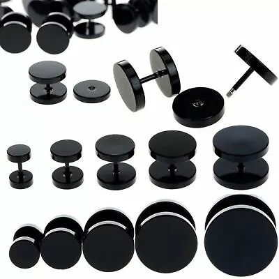 2pcs Mens Womens Round Black Barbell Punk Gothic Stainless Steel Stud Earrings • £3.49