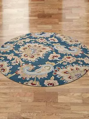 8 X 8 Ft. Hand Tufted Wool Floral Round Area Rug Blue • $269.86