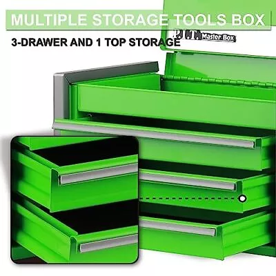  Portable 3 Drawer Steel Tool Box With Magnetic Locking Green Micro Top Chest  • $66.50