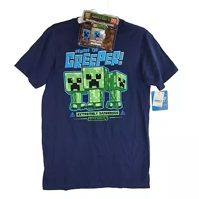 Minecraft Beware The Creeper Blue Shirt With Charged Creeper Toy Sz XL • $9.99