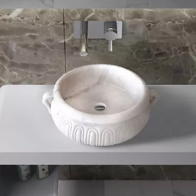 Natural Stone White Marble Vessel Sink Bowl Polished (D)17  (H)6  • $1059