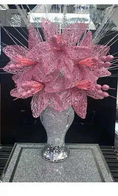 £26.95 • Buy *LIMITED STOCK* Bling Mosaic Romany Mirror 26cm Silver Vase With Pink Flowers