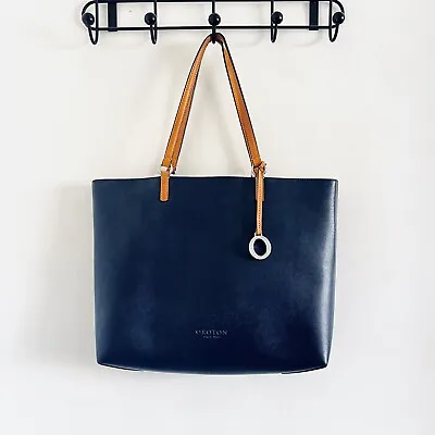 OROTON Estate Tote (with Tags) - Navy Blue/Tan • $185