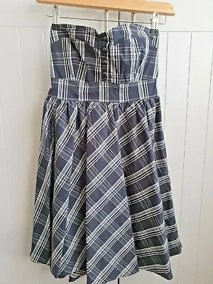£5.99 • Buy Wal G Navy And White Check Dress Strapless Sweetheart Neck Line Size 8