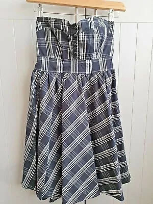 £5.99 • Buy Wal G Navy And White Check Dress Strapless Sweetheart Neck Line Size 8