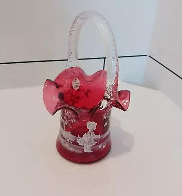 Fenton Ruby Glass  Mary Gregory  Style Hat Basket Signed/Numbered New With Tags • $24.99