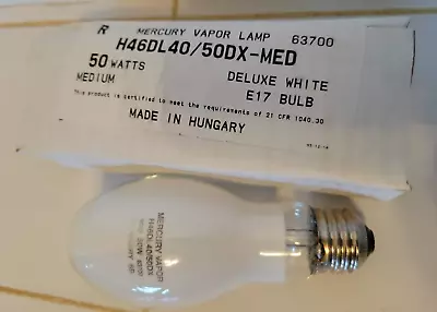 H/46DL40/50DX-MED Mercury Vapor E17 Medium Base Lamp Bulb 63700 NEW MADE HUNGARY • $9.99