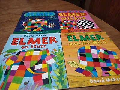  Lot Of 4 Elmer And The Wind David McKee Elephant Childrens Book Set Series • $16.99