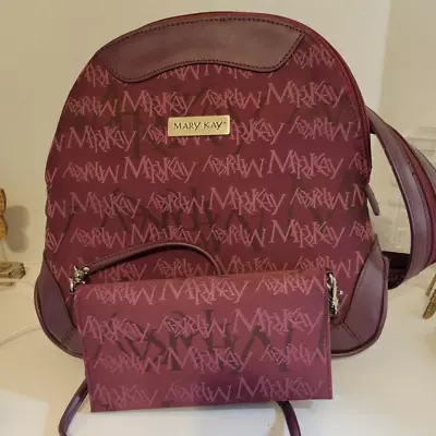 Mary Kay Brand Maroon Purple Backpack Purse Bag Tote W/ Crossbody Wallet Euc • $18