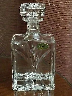 Block Crystal Decanter Liquor Dispenser Bottle Glass Stopper Vintage 9.5 X4.75  • $39.99