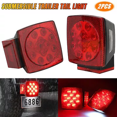 1 Pair Rear LED Submersible Square Trailer Tail Lights Kit Boat Truck Waterproof • $17.99