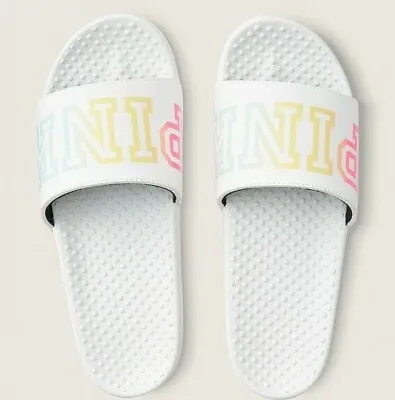 Victorias Secret Pink Rainbow Ombre Logo Slides Sandals Beach Shower Shoes S M L • $34.75
