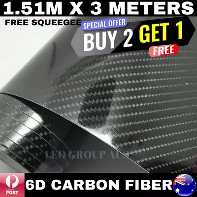 6d Black Super Ultra Gloss Carbon Fibre Fiber Car Vinyl Wrap Film 4d 1.51m X 3m  • $53.98