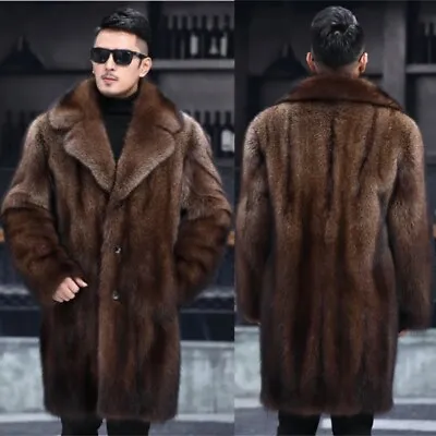 Faux Mink Fur Parka Mens Winter Faux Fur Thick Jackets Warm Outwear Lapel Coats • $84.69