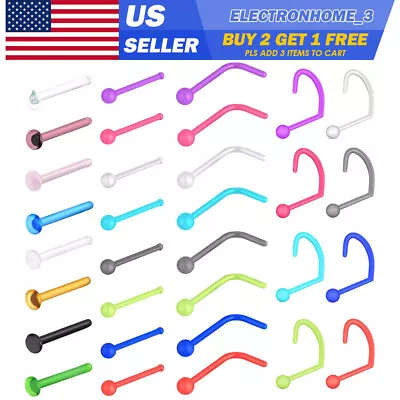 8Pcs Colorful Nose Ring Acrylic Nose Stud Retainer Glass Straight Bone Studs 20G • $4.59