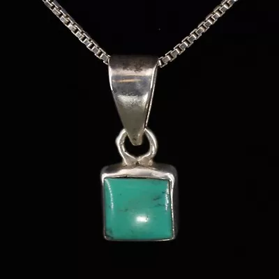 VTG Sterling Silver 950 SOUTHWESTERN Turquoise Pendant 16  Box Chain Necklace 7g • $2.99