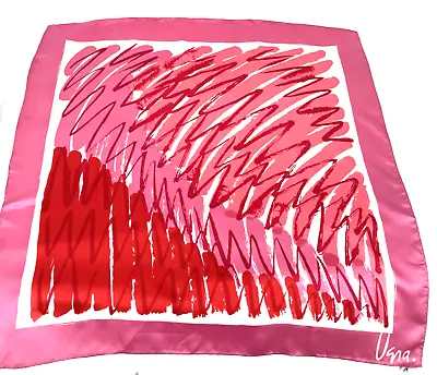 Vintage Vera Neumann Scarf Signed Square Red Pink Abstract Hand Rolled Edge 26  • $35