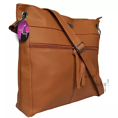 Cross Body Bag Large Big Messenger Handbag Zipped Pockets Long Shoulder Strap • £16.99