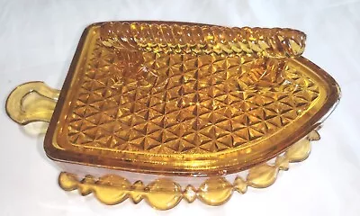 VINTAGE L. G. WRIGHT AMBER GLASS FLAT IRON LIDDED CANDY/ Butter Trinket DISH • $18.50