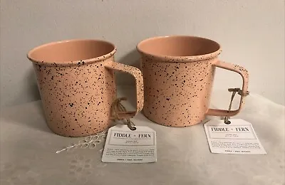 NEW 2 Fiddle & Fern Speckled Peach Brown 24oz Enamel Coffee Tea Mug NWT • $33.99