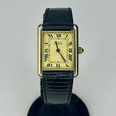 Vintage Must De Cartier Vermeil 08324 Tank Quartz 925 Gold Case/dial 20mm • $1350