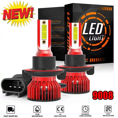 2X H13 9008 LED Headlight Super Bright Bulbs Kit 15000LM White Hi-Lo Beam 6000K • $17.99